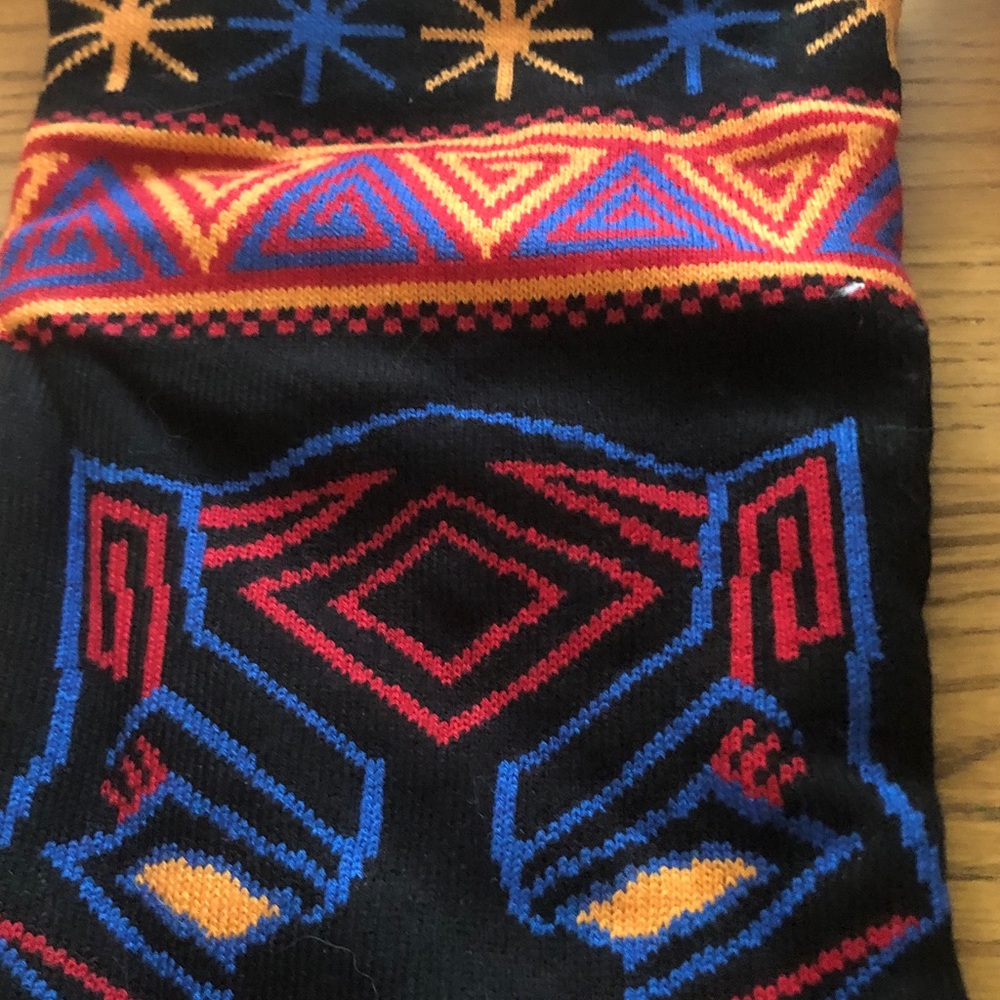 Men's Patterned Crew Socks - Black with Red, Blue & Gold Accents